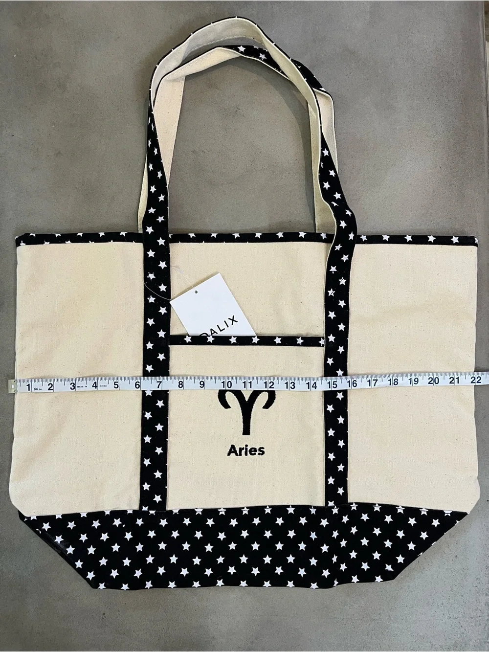 Zodiac Sign Shopping Canvas Tote Bag Black Star Horoscope Gifts - Aries